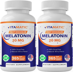 Vitamatic Melatonin 20 mg bottle front for sleep support