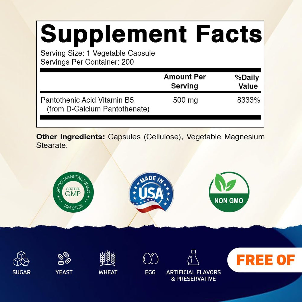 Vitamatic Pantothenic Acid capsules closeup emphasizes convenient daily supplement.