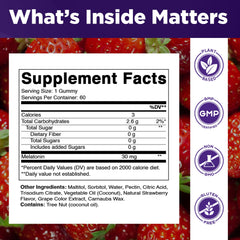 Vitamatic gummies pouring to show 30 mg per gummy for nightly use.
