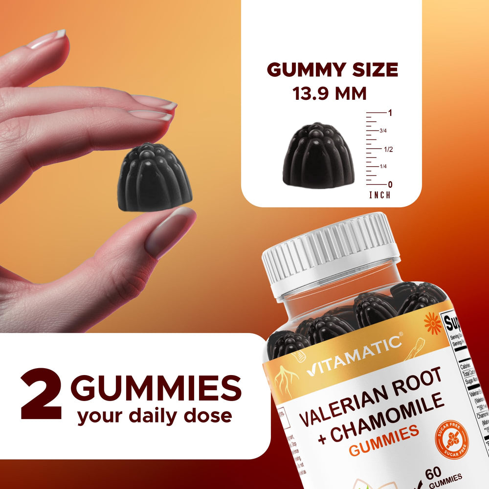 Vitamatic Valerian Root Chamomile Gummies berry flavor in vibrant color