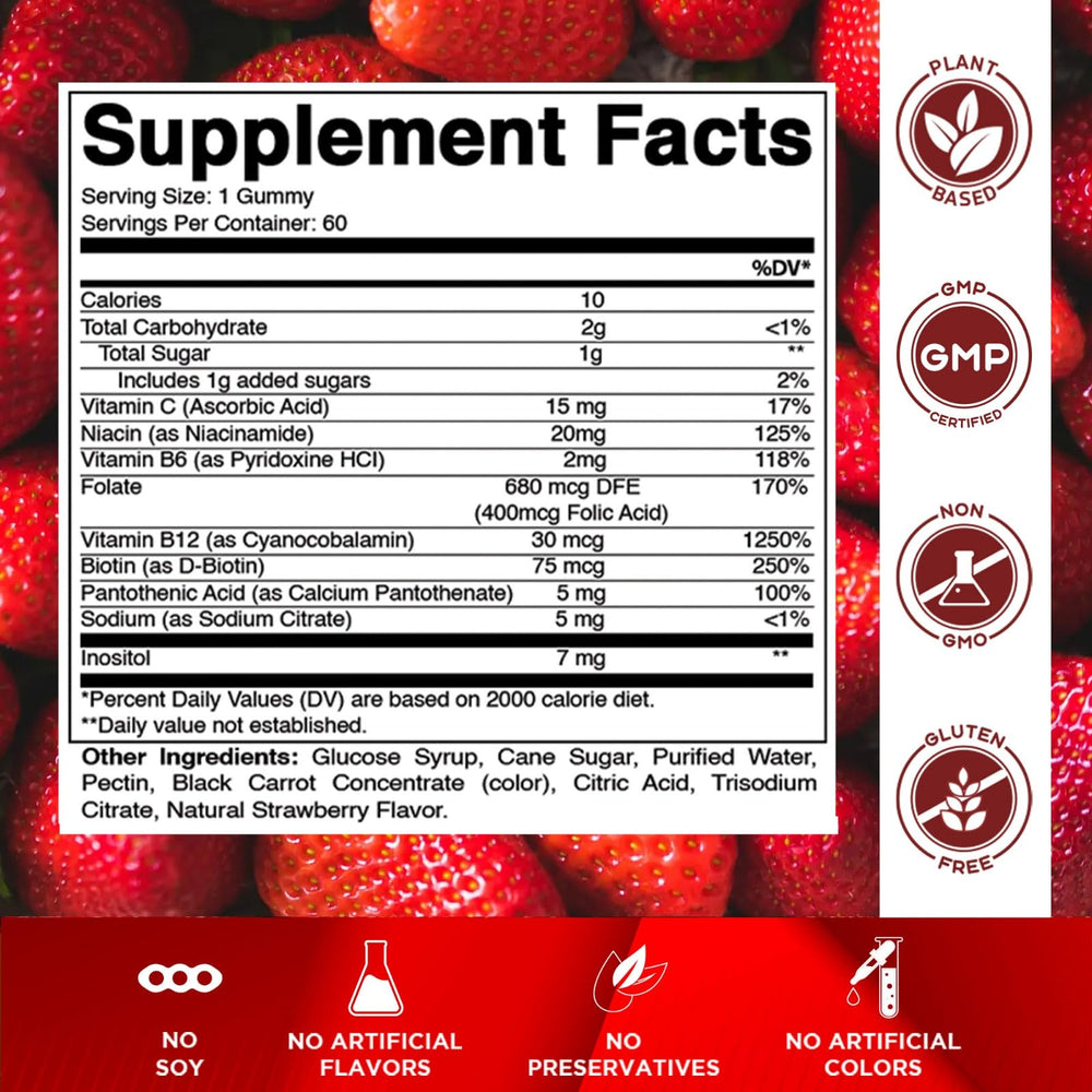Close-up of Vitamatic gummies showing juicy strawberry flavor and chewy texture