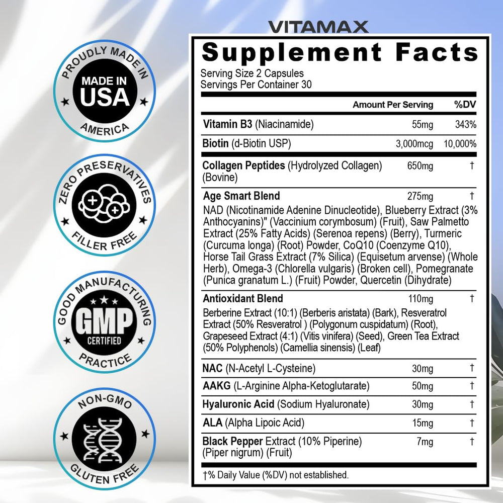 Vitamax USA facility badge signals quality manufacturing.
