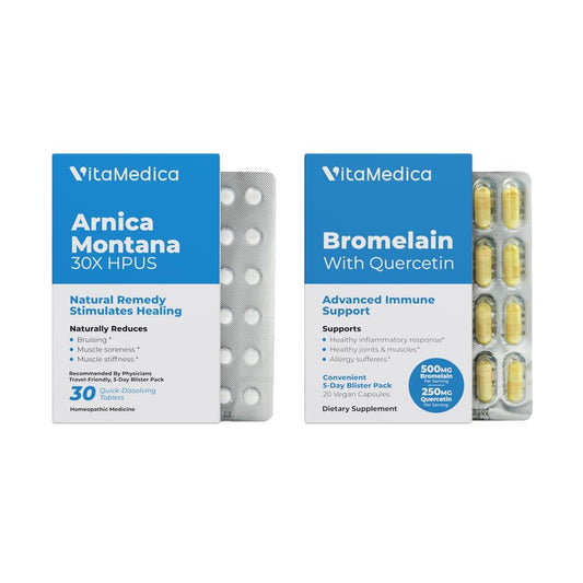 VitaMedica Arnica and Bromelain blister pack front view for post-surgery support.