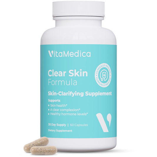 VitaMedica Clear Skin Formula bottle with vegan capsules for daily skin support