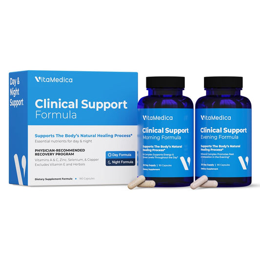 VitaMedica Clinical Support bottle close-up highlighting recovery support and immune wellness