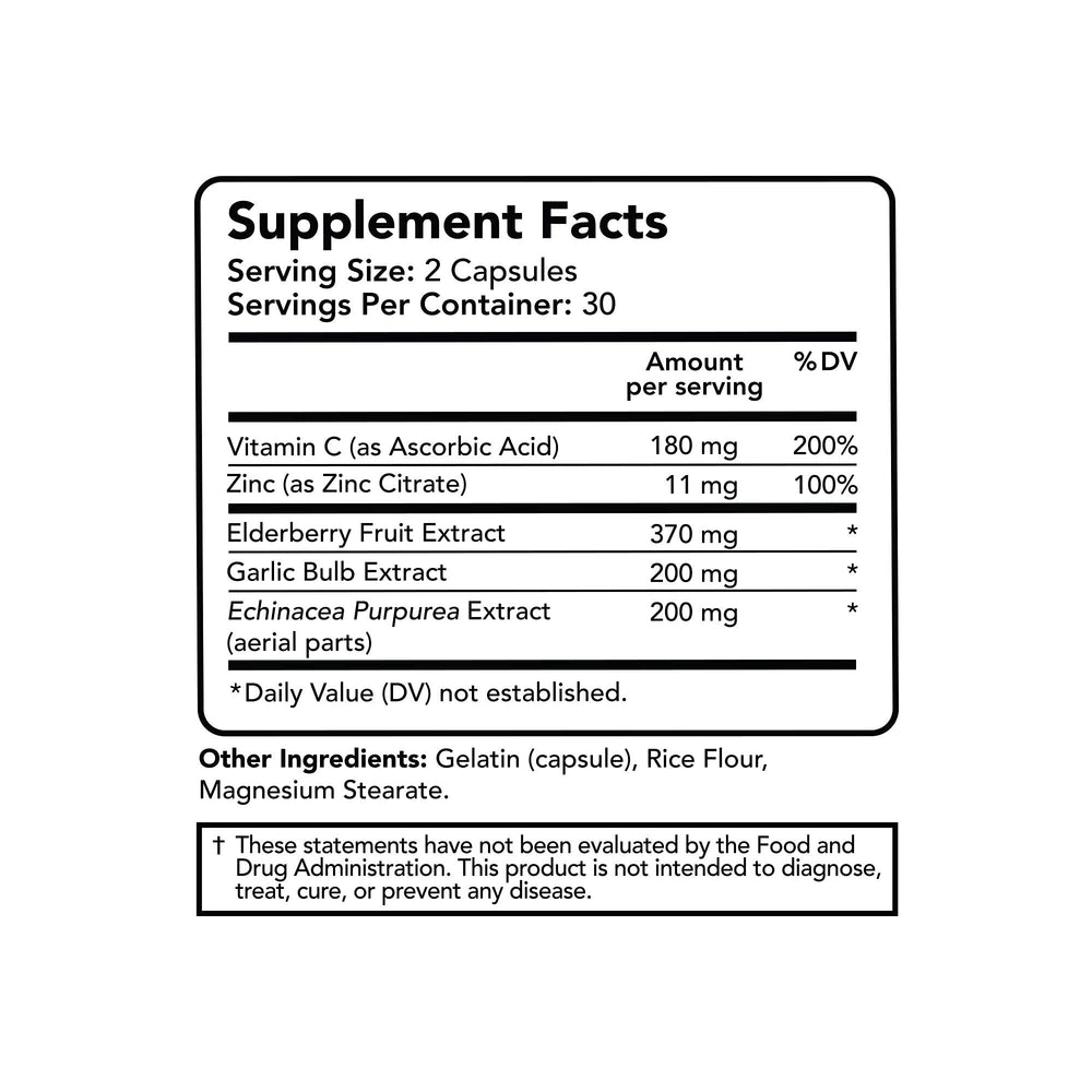 Vitamin Bounty elderberry-echinacea-capsules: blended botanicals for balanced immune support.