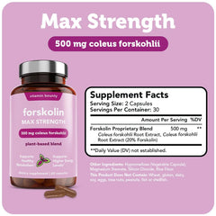 Vitamin Bounty Forskolin capsules highlighting 20% standardized potency for daily use