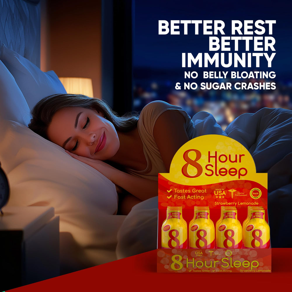 Vitamin Energy 8 Hour Sleep Shot bottle with lavender visuals signaling vegan and sugar-free sleep support
