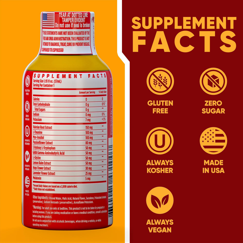 Vitamin Energy 8 Hour Sleep Shot packaging showing travel-friendly size for on-the-go rest