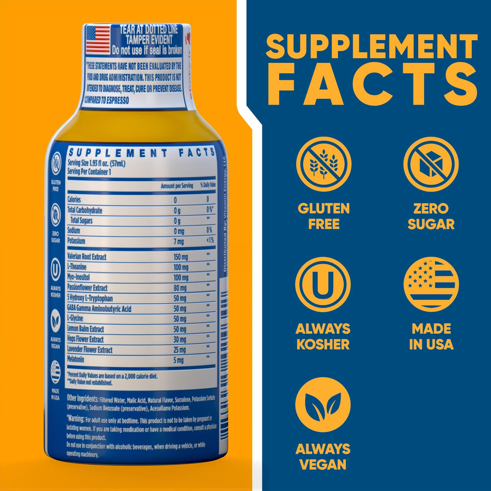 Vitamin Energy 8Hour Sleep Shot pour showcases a convenient bedtime ritual