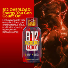 Vitamin Energy B12 Overload bottle pour suggests quick, sustained alertness.