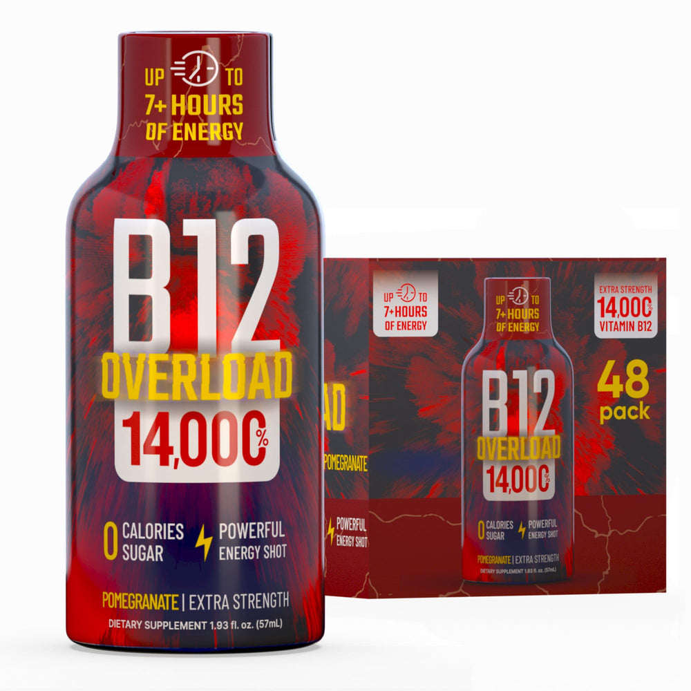 Vitamin Energy B12 Overload front label boosts daytime energy and focus.