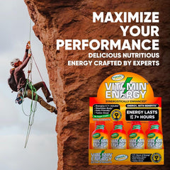 Mango-flavored energy shot with zero sugar and gluten-free badge.