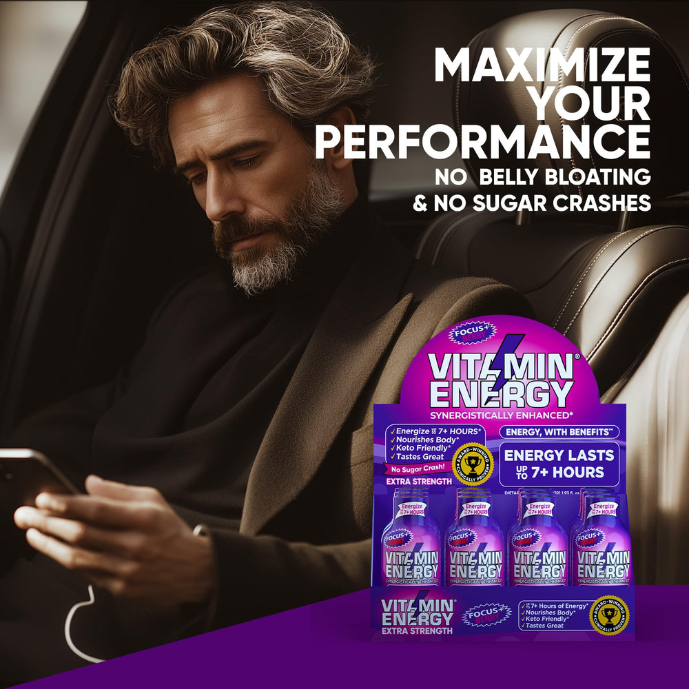 Vitamin Energy Focus+ Berry Shot 48-pack display for daily use
