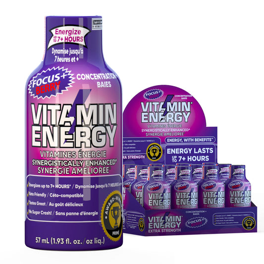 Vitamin Energy Focus+ Berry Shot bottle for quick, focused energy.