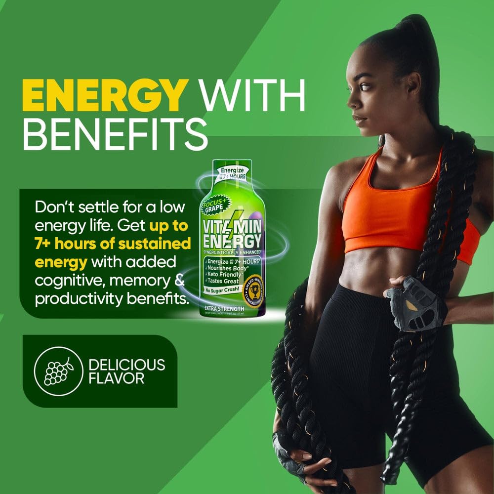 Vitamin Energy Focus+ grape shot with headphones for focus time