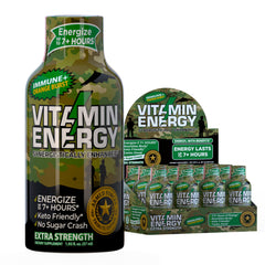 Vitamin Energy Immune+ Army Orange bottle shows portable energy and immune-friendly formula.
