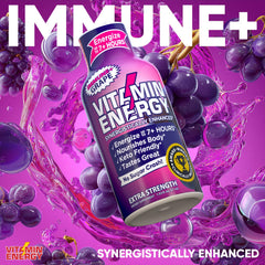 Vitamin Energy Immune+ grape bottle label highlights B vitamins for metabolism