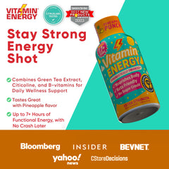 Vitamin Energy Immune+ Shot 260mg caffeine bottle fuels alertness and stamina.