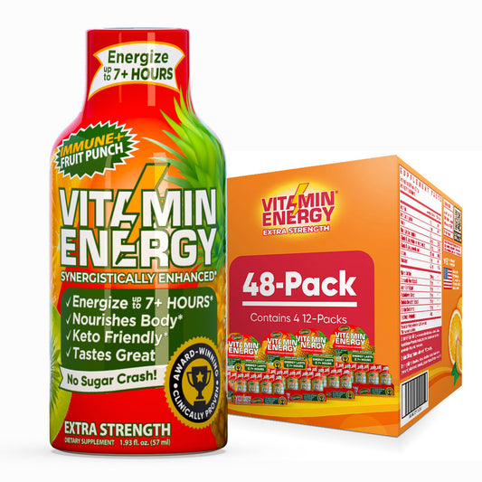 Vitamin Energy Immune+ fruit punch shot pack for on-the-go energy.