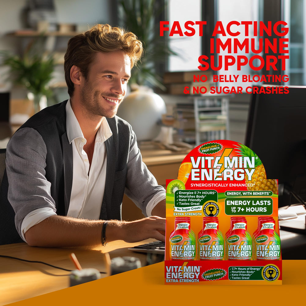Vitamin Energy Immune+ 48-pack packaging displayed for daily energy needs.