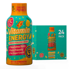 Vitamin Energy Immune+ Pineapple shot bottle highlights convenient energy and immunity support.