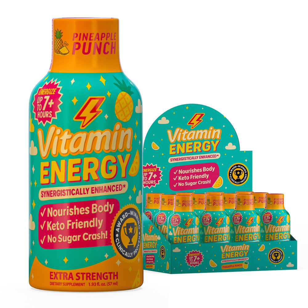 Vitamin Energy Immune+ Pineapple Punch shot pour for quick energy and focus.