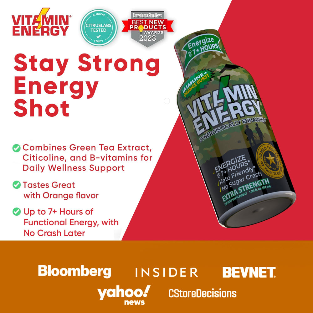 Pouring Vitamin Energy Immune+ Shot into a glass for daily use.