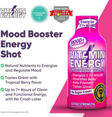 Vitamin Energy Mood+ Tropical Berry bottle with vibrant label graphics
