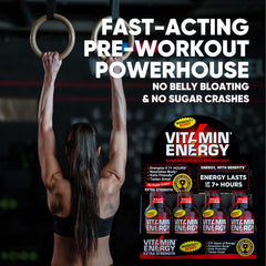 Vitamin Energy 48-pack display emphasizes convenient gym-ready energy shots.