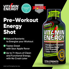 Vitamin Energy Workout+ Sour Apple seal and cap close-up emphasizing quality and safety.