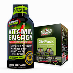 Vitamin Energy Workout+ Sour Apple bottle front for on-the-go pre-workout energy.
