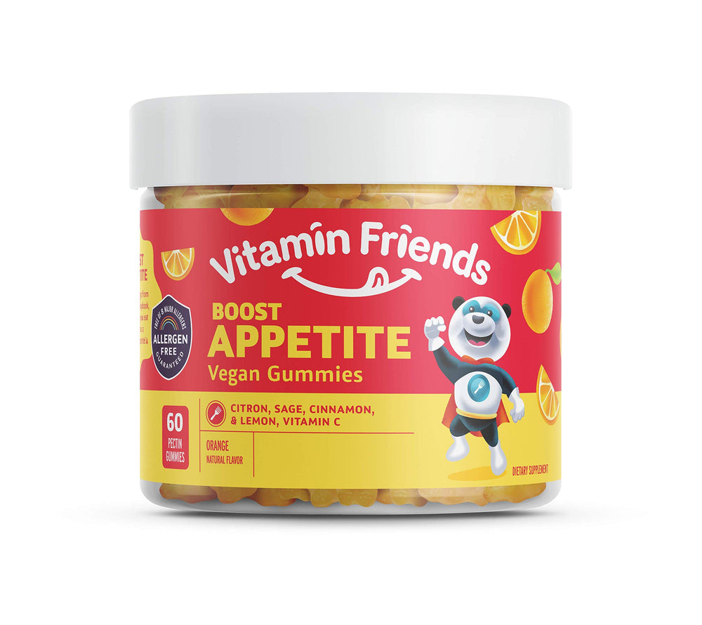 Vitamin Friends appetite gummies bottle supports smoother mealtimes for kids.