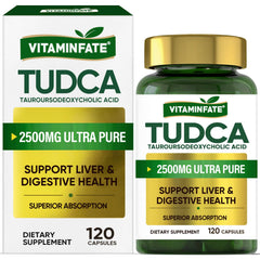 VITAMINFATE Tudca liver support bottle highlighting detox-support formula for daily wellness.