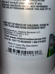 Packaging box and bottle from Vitamins Because emphasizes value and 180 capsules
