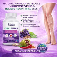 CircuVeins capsules close-up emphasizing natural ingredients for circulatory wellness.