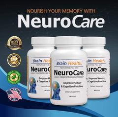 Close-up of Neuro Care pills by Vitamins Organic Farms for memory support.