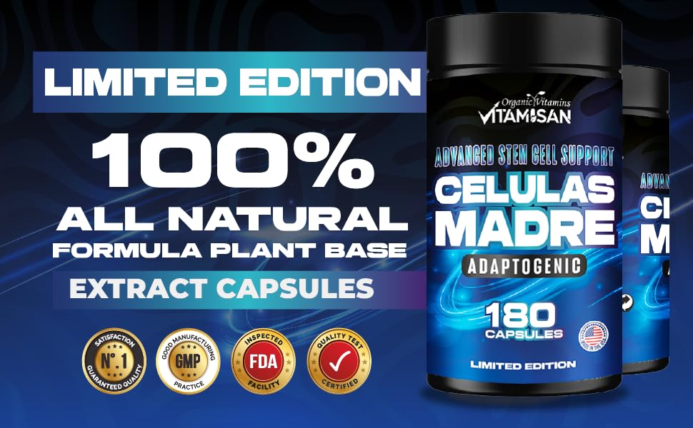Vitamisan Celulas Madre lifestyle use with bottle in kitchen for everyday vitality.