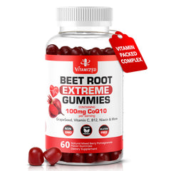 VITAMIZED Extreme Beetroot Formula bottle on a clean surface, promising circulation support.