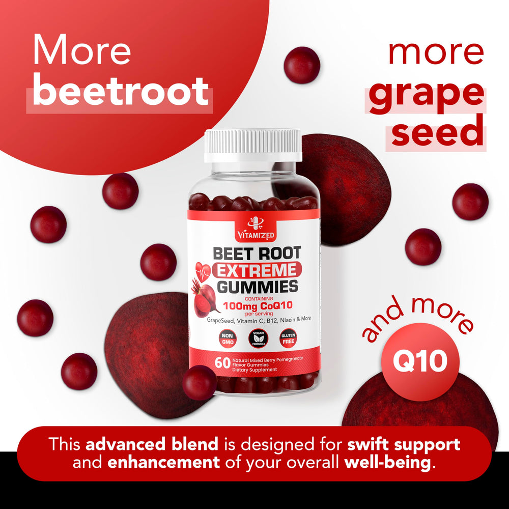 VITAMIZED grape seed extract gummies close-up with vibrant color.