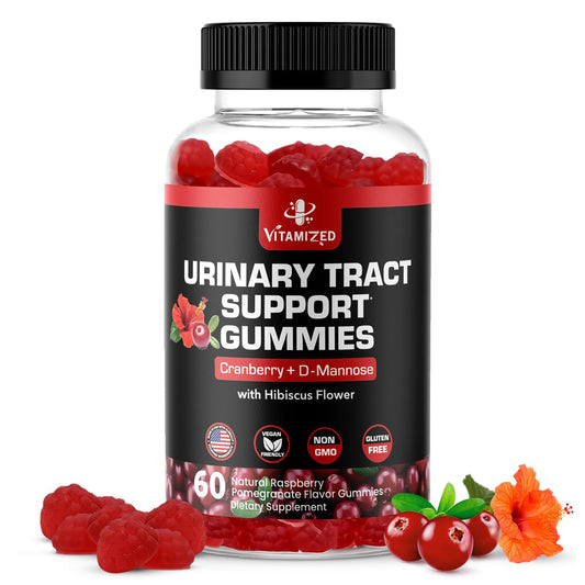 VITAMIZED Potent Cranberry Gummies bottle close-up for on-the-go urinary support.