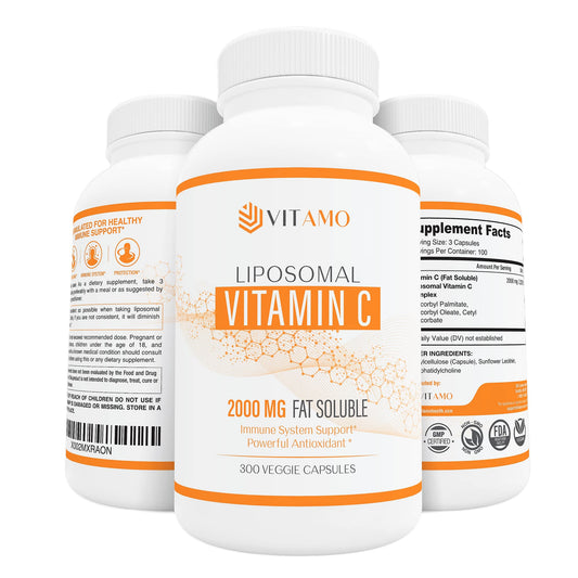 Vitamo Liposomal Vitamin C 2000mg bottle front view highlighting high absorption.