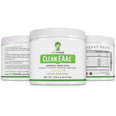 VitaMonk Clean EAA lemon powder poured for post-workout recovery