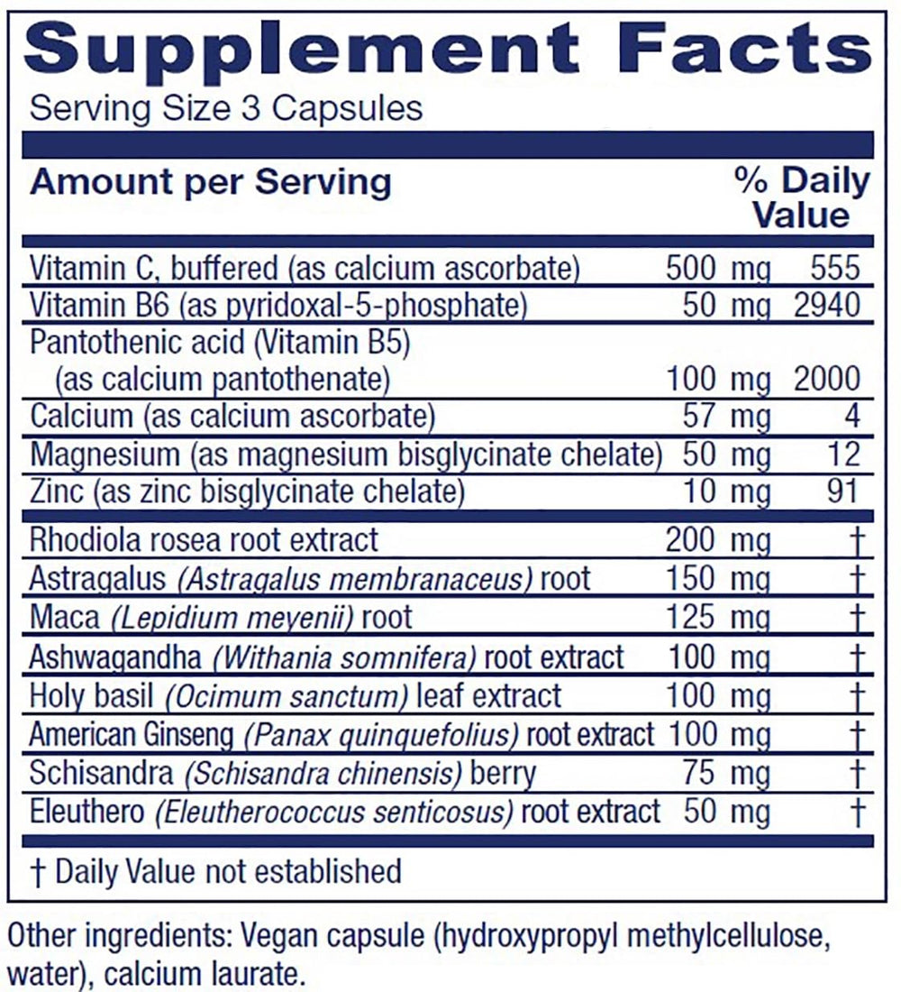 Vitanica Adrenal Assist close-up label displaying vegan capsules