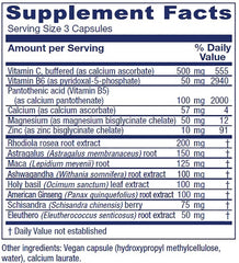 Vitanica Adrenal Assist close-up label displaying vegan capsules