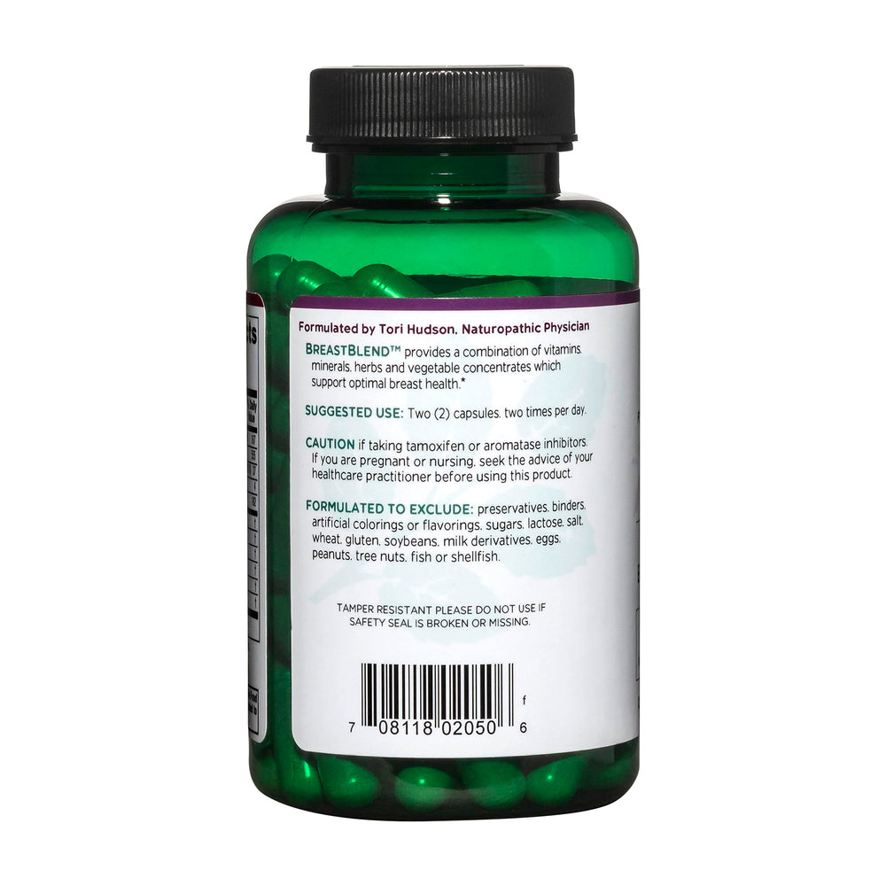 Vitanica BreastBlend capsules closeup for daily wellness.