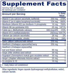 Vitanica CardioBlend label closeup highlighting antioxidant vitamins for vascular wellness