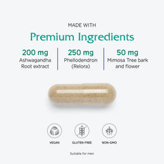 Vitanica Cortisol Relief capsules pouring into a spoon for easy dosing