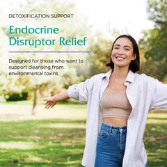Vitanica Endocrine Disruptor Relief label close-up emphasizes doctor-formulated detox.