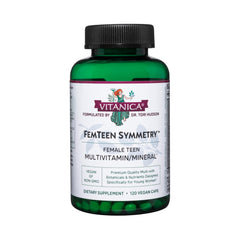 Vitanica FemTeen Symmetry bottle for vegan teen daily multivitamin.